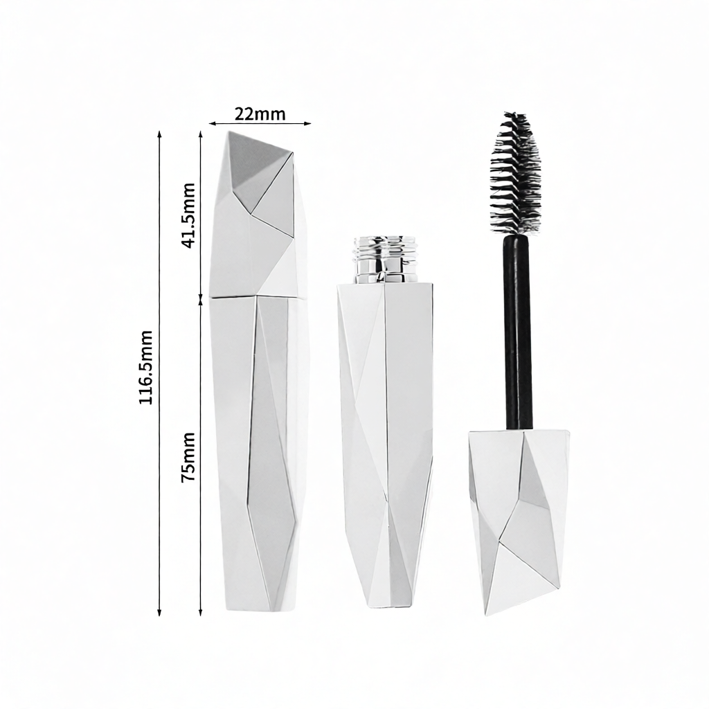 Custom mascara tube materials showcasing glass, aluminum, and PCR plastics