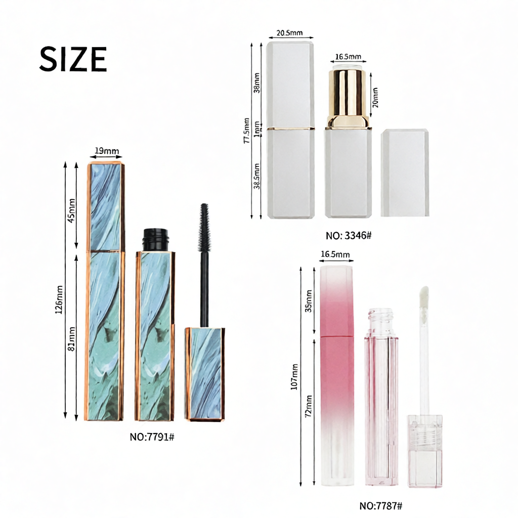 Mascara tube decoration techniques and precision brush options