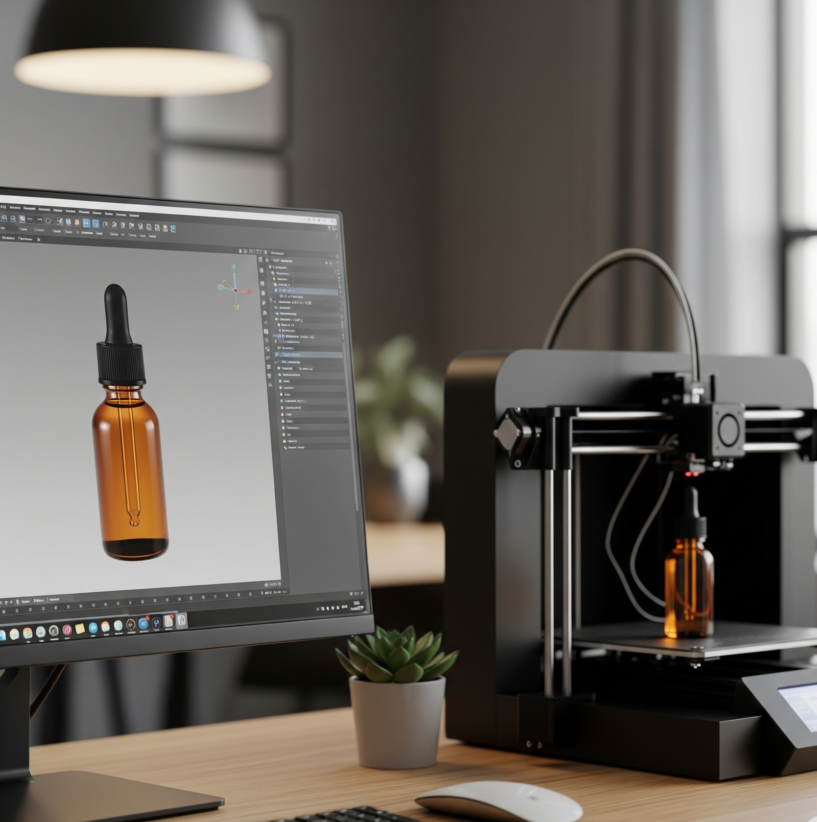 3D CAD rendering and ergonomic blueprint of custom cosmetic tube