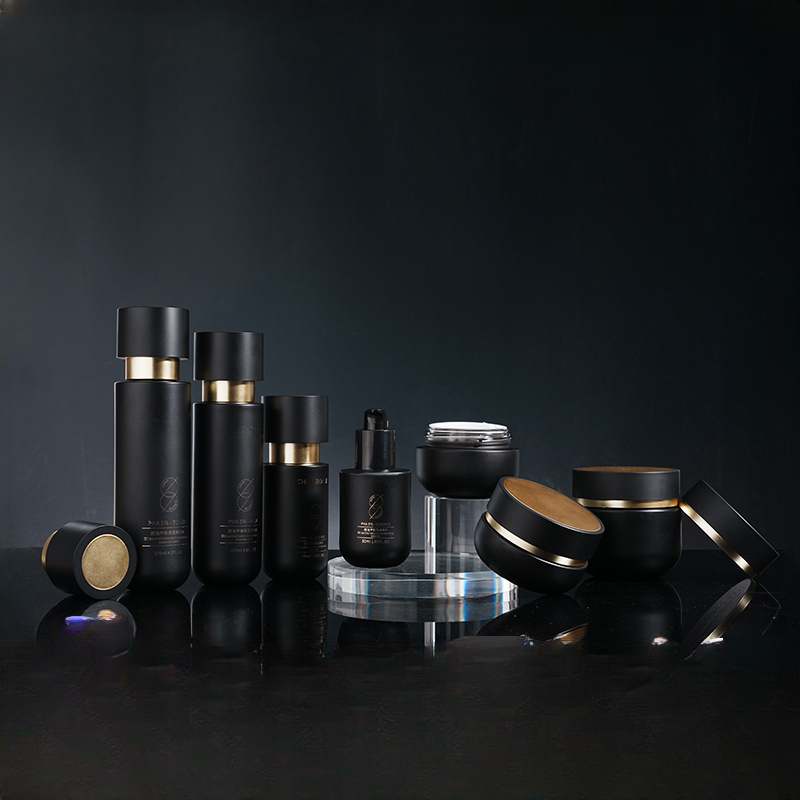 Custom skincare packaging prototype featuring custom pumps and jars
