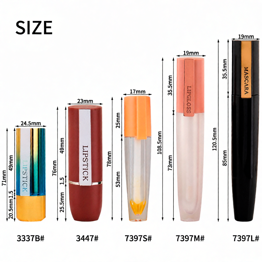 Various mascara bottle sizes and geometric shapes
