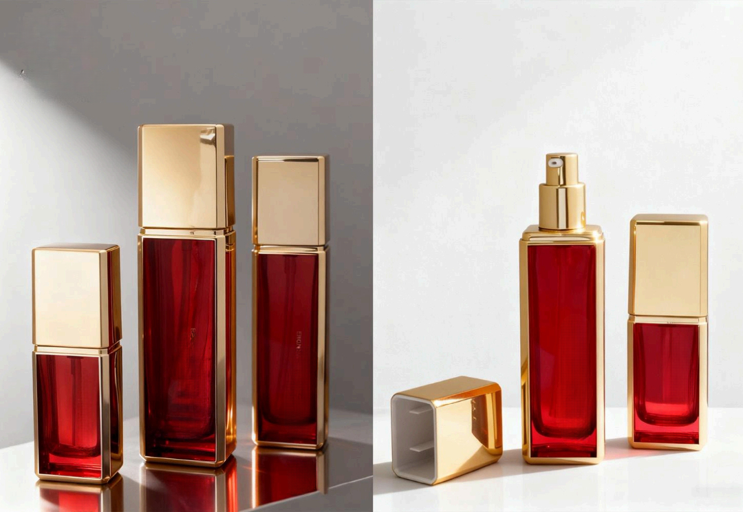 Glass lotion bottle with treatment pump for skincare emulsions