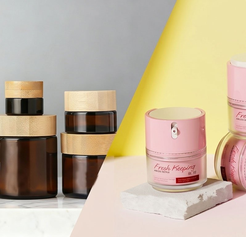 Sustainable bamboo jars and airless pump jars for skincare