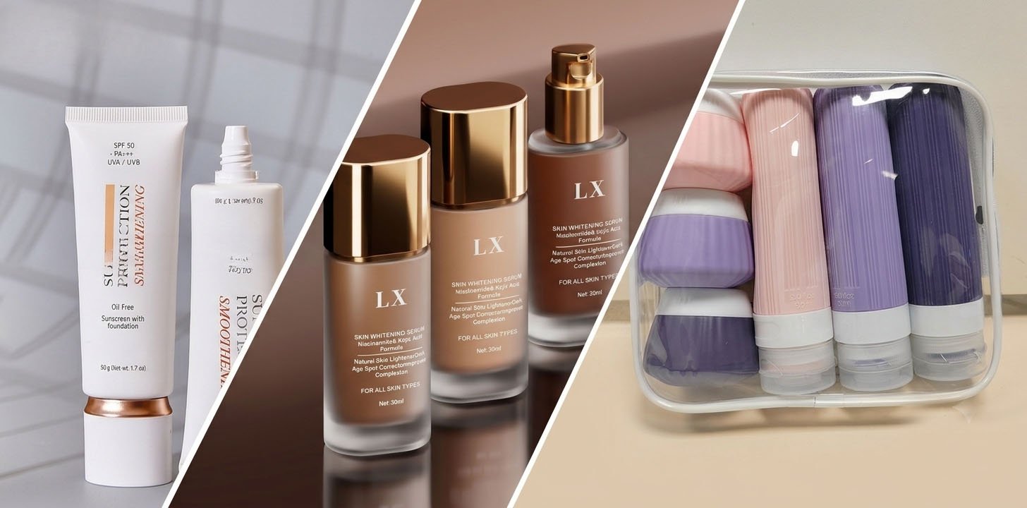 Makeup bottle packaging for liquid foundations, primers, and cosmetics