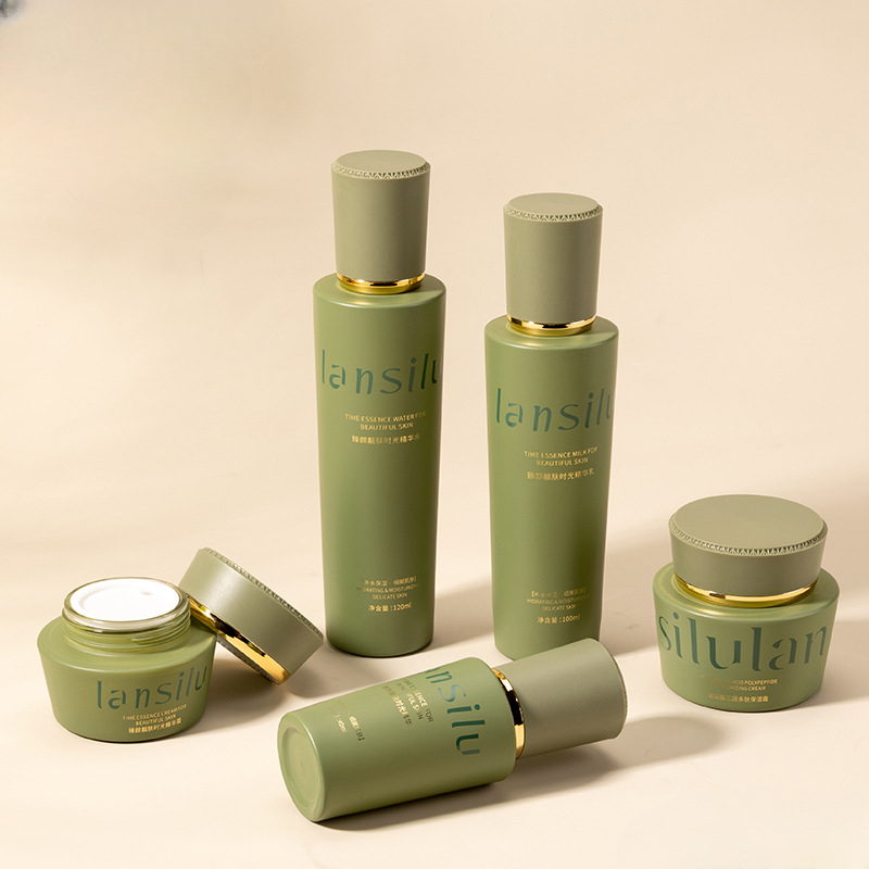 Visual comparison of premium cosmetic packaging finish options including matte finish packaging, glossy finish, frosted surface, and metallic effects
