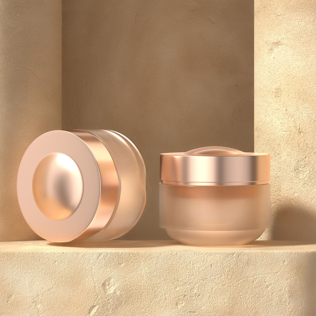 Heavy-wall premium frosted glass jar with thick base luxury aesthetic