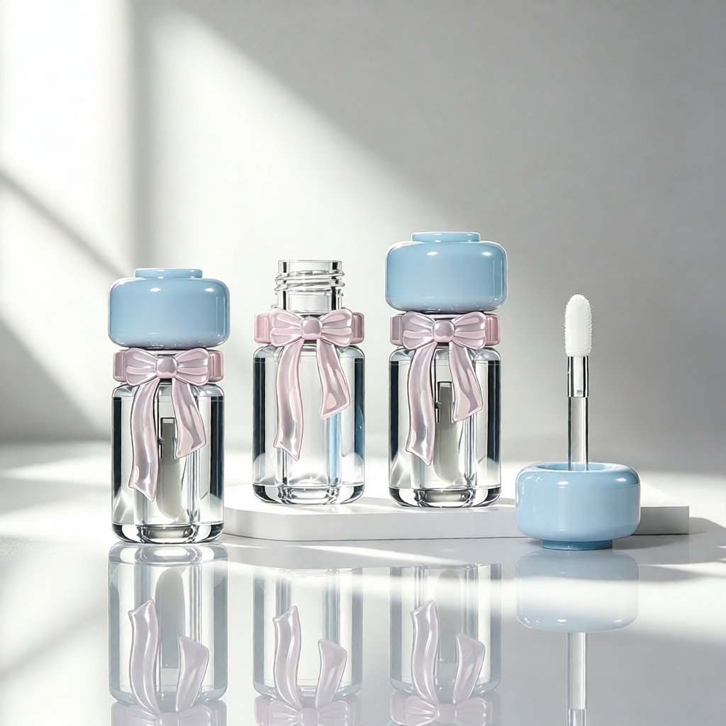 Luxury lip care and lip gloss packaging in glass cosmetic tubes