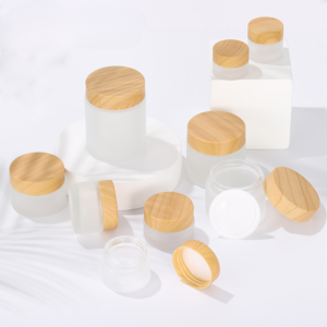 clear frosted bamboo glass cream cosmetic jar