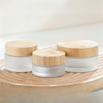 Clear Frosted Bamboo Glass Cream Cosmetic Jar Wholesale