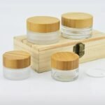 Clear Frosted Bamboo Glass Cream Cosmetic Jar Wholesale