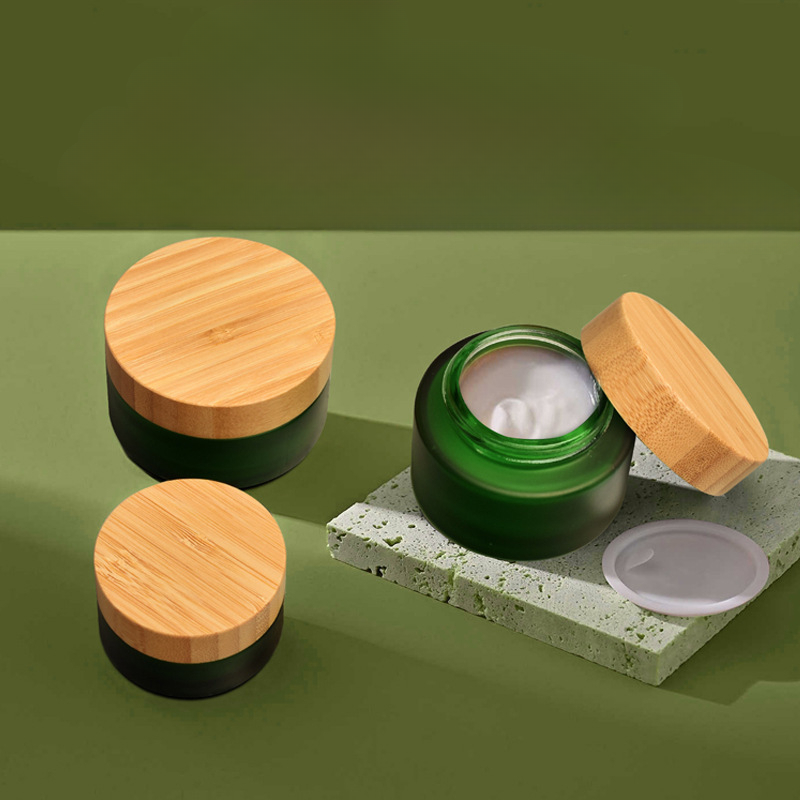 Frosted Green Glass Cosmetic Jars Wholesale and Customizatio