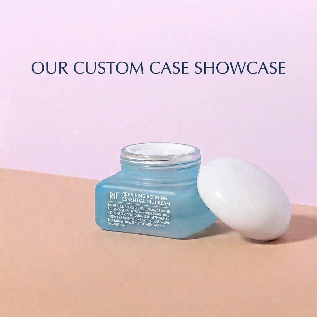 matte blue low profile glass cosmetic jars