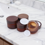 4 fl oz Frosted Glass Cosmetic Jars mit Bambusdeckel