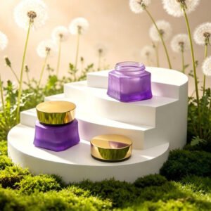 purple glass cosmetic jars